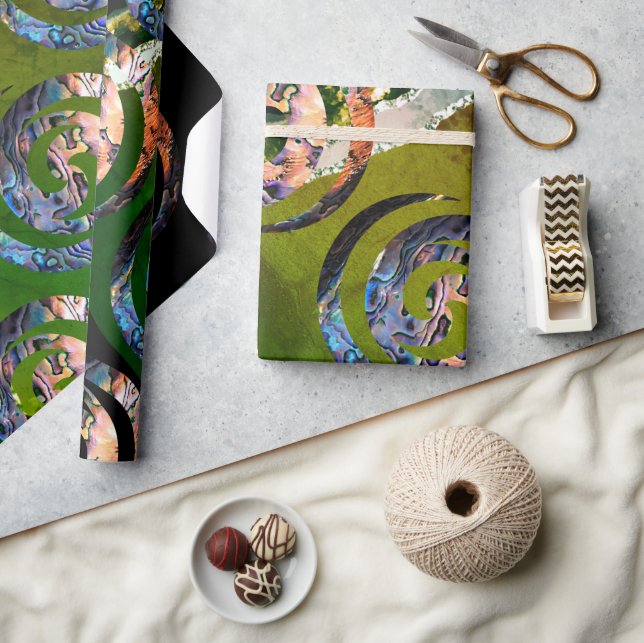 KORU DUBBLA Swirl. Paua Snäcka Art Presentpapper (Hantverk)