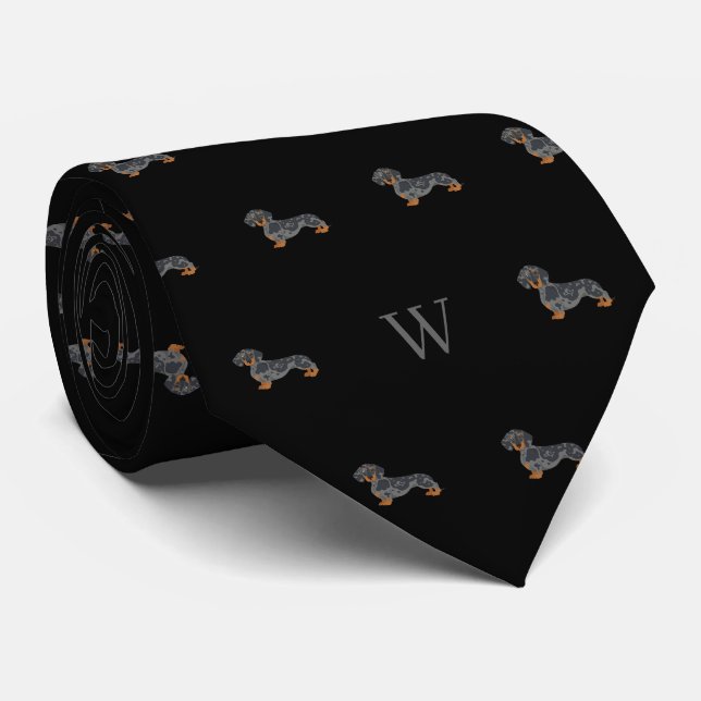 Korv Dachshund Hund Monogram Svart Slips (Rullad)