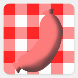 Korv med röd/vit Gingham/Play Background Fyrkantigt Klistermärke