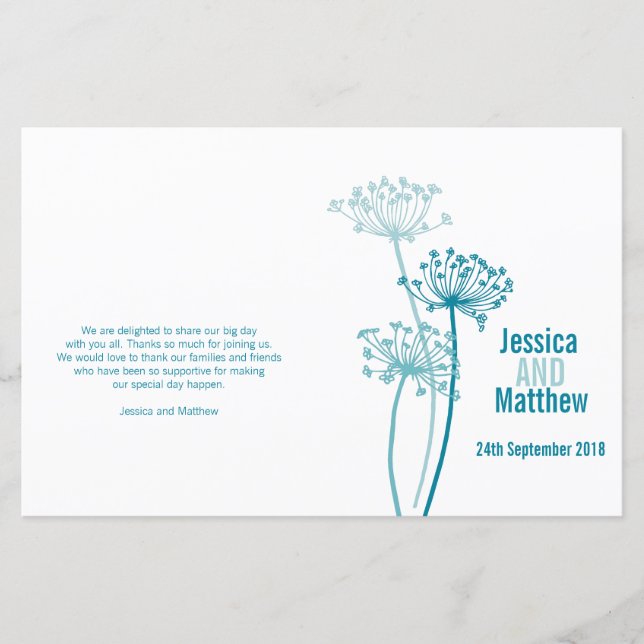 Körvils grafiska moderna blomma Bröllopsprogram (Framsida)