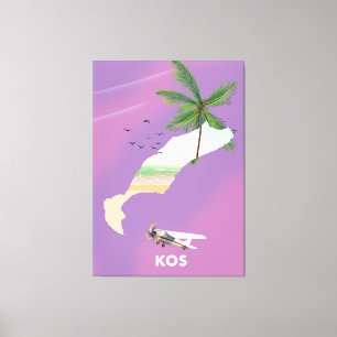 Kos Greece illustrerade karta. Canvastryck