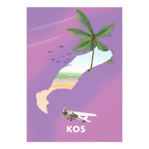 Kos Greece illustrerade karta. Fototryck