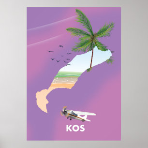 Kos Greece illustrerade karta. Poster
