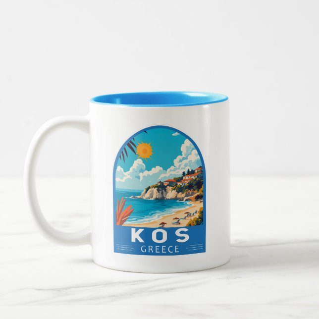 Kos Greece Travel Art Vintage Två-Tonad Mugg (Vänster)