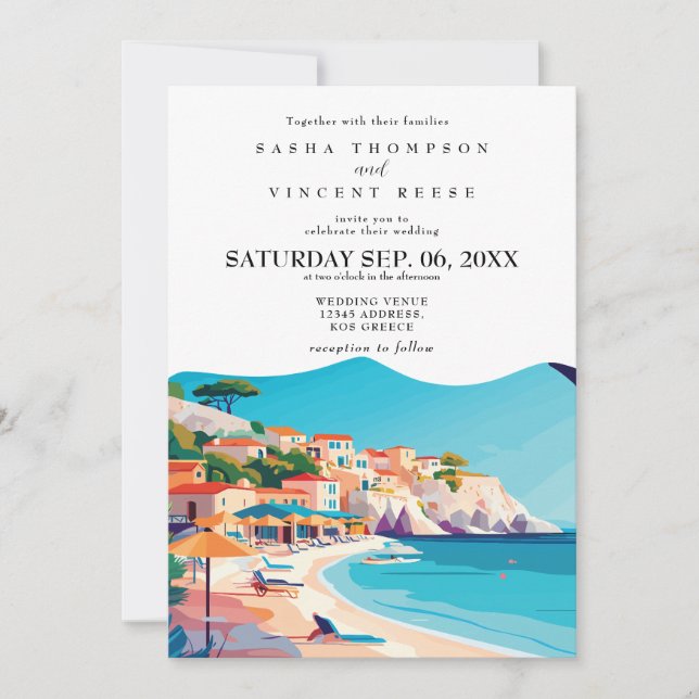 Kos Greece Wedding Invitation Retro Inbjudningar (Framsida)