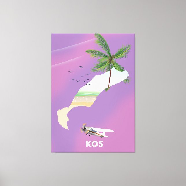 Kos Grekland illustrerad karta. Canvastryck (Framsida)