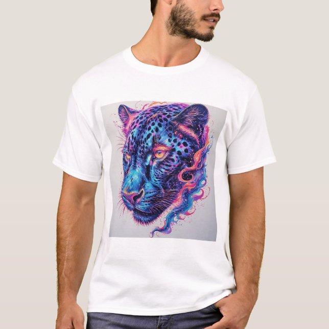 Kos Leopardporträtt Med Mystisk Effekt T Shirt (Framsida)