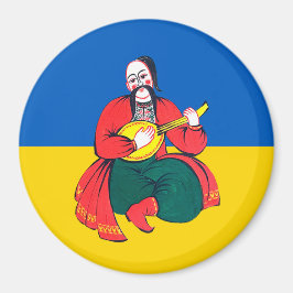 Kosak auf dem Hintergrund der ukrainischen Flagge Magnet