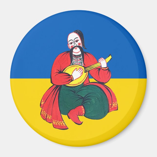 Kosak auf dem Hintergrund der ukrainischen Flagge Magnet (Framsidan)