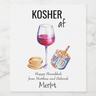 Kosher AF Hanukkah Funny Gift Vin Vinflaska Etikett