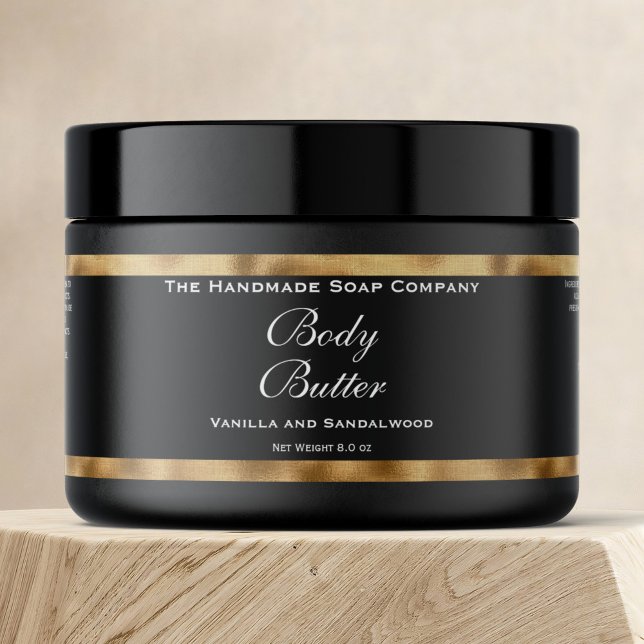 Kosmetics Burk-etikett - Black and Faux Woven Guld Vattenflaska Etikett (Skapare uppladdad)