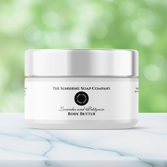 Kosmetik Burk-etikett - vit med logotyp Etikettband (Skapare uppladdad)