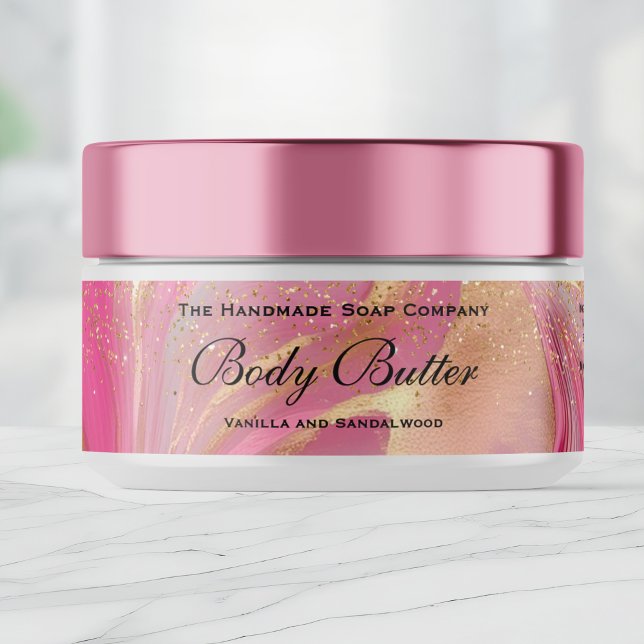 Kosmetik Kropp Smör Burk Etikett Rosa Guld glitter (Skapare uppladdad)