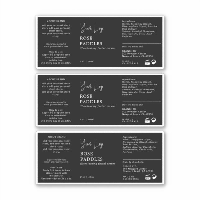 Kosmetisk dropper Flaska-etikett Klistermärken (Framsida)