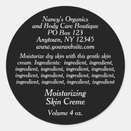 Kosmetisk etikett med ingredienser - svart med vit