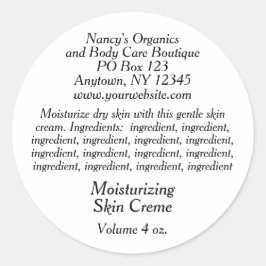 Kosmetisk etikett med ingredienser - vit med svart