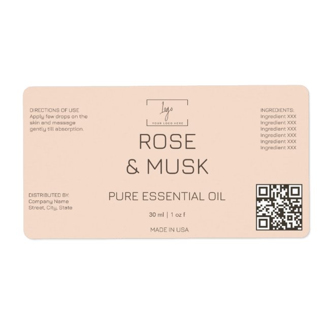 Kosmetiska etiketter Dropper Logotyp flaska med Qr Fraktsedel (Framsidan)