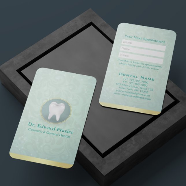 Kosmetiska och allmänna tandläkare Möte Guld Teal Tidsbeställning Kort (Skapare uppladdad)