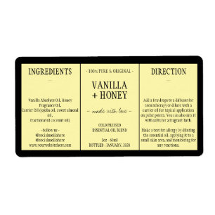 Kosmetiska Vanilj Honung Ingredienser gul Fraktsedel