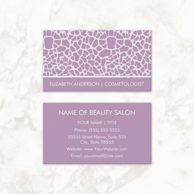 Kosmetolog Chic Lila Giraffe Animal Print Visitkort (Cosmetologist Chic Purple Giraffe Animal Print Business Cards)