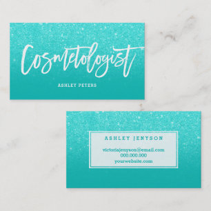 Kosmetolog elegant typography faux aqua glitter visitkort
