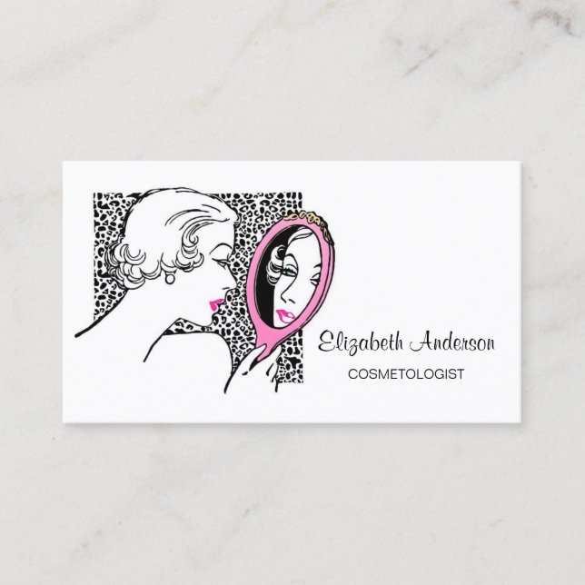 Kosmetolog Leopard Skriv ut Retro Mod Woman Salon Visitkort (Framsida)