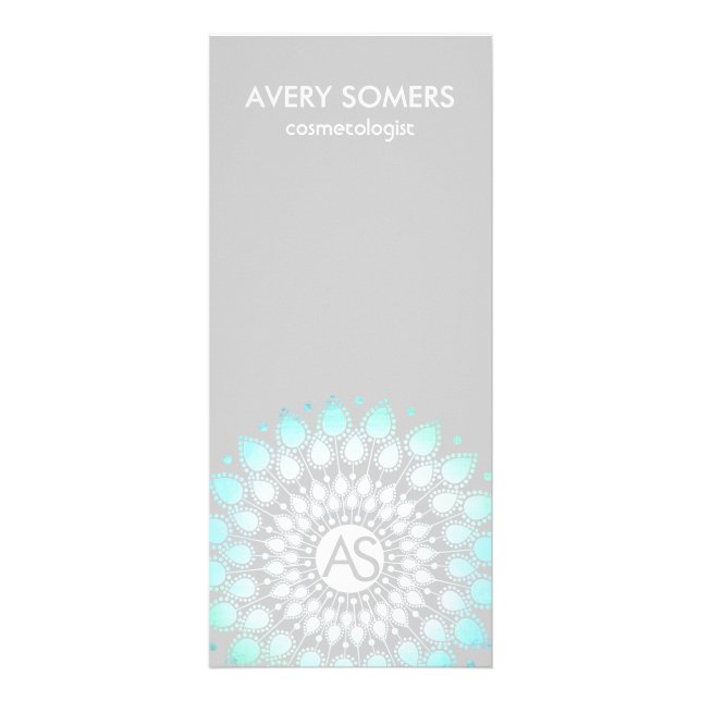 Kosmetolog Ornate Löv Motif Grått Modern Reklamkort (Framsidan)