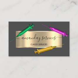 Kosmetolog Syringe Botox B12 QRCode Grått Guld Visitkort