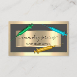 Kosmetolog Syringe Botox B12 QRCode Grått Guld Visitkort