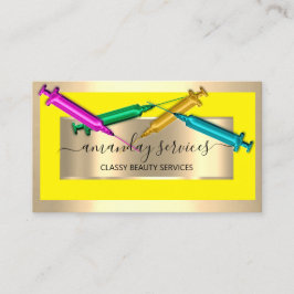 Kosmetolog Syringe Botox B12 QRCode Gult Guld Visitkort