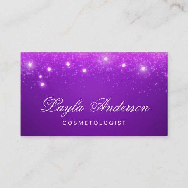 Kosmetolog - Violet Lila Glam Starry Sparkles Visitkort (Framsida)