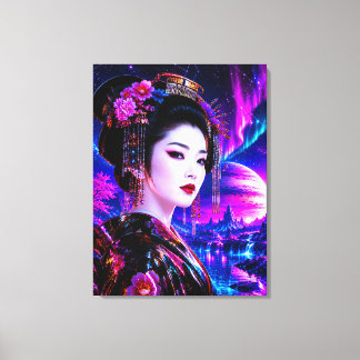Kosmische Geisha im Neon‑Traumland Canvastryck