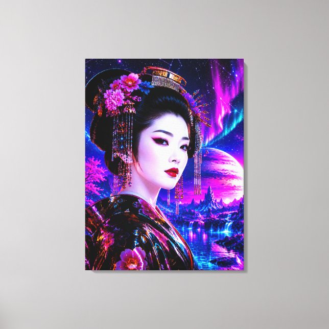 Kosmische Geisha im Neon‑Traumland Canvastryck (Framsida)
