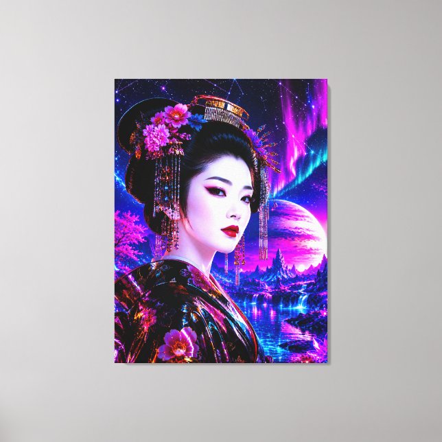 Kosmische Geisha im Neon‑Traumland Canvastryck (Framsida)