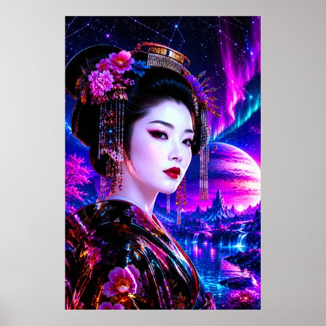 Kosmische Geisha im Neon‑Traumland Poster (Framsidan)
