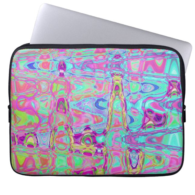 Kosmisk Abstrakt Aqua och Shock rosa Retro Ripples Laptop Fodral (Framsidan)