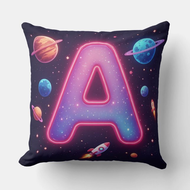 🚀 Kosmisk Alfabet Bokstav A Raketer Stjärnor 🚀 Kudde (Framsida)