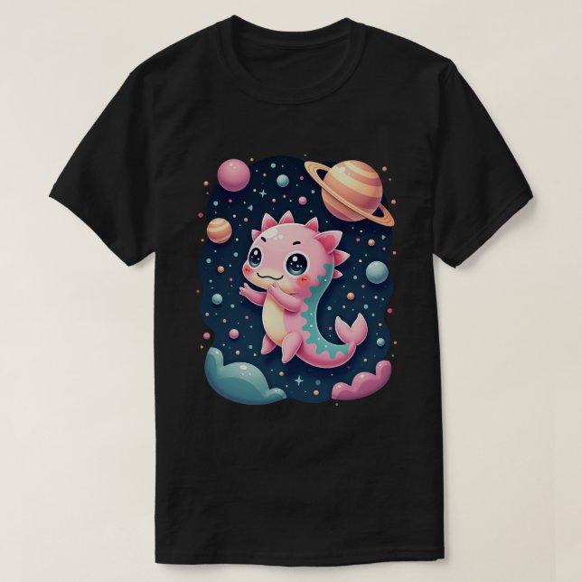 Kosmisk Axolotl Galaktiskt Rymdäventyr Kawaii Sti T Shirt (Design framsida)