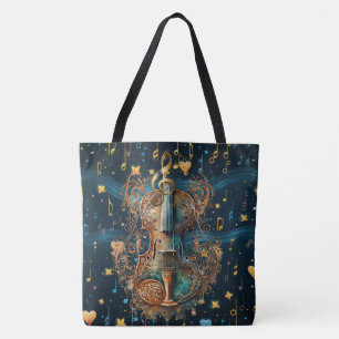 Kosmisk blå och guld rokoko violin stor tote tygkasse