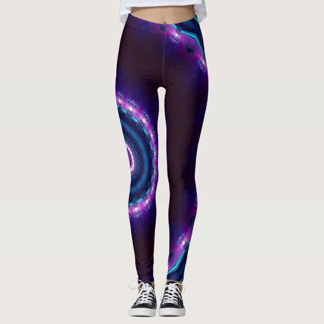 Kosmisk Blacklight för utrymmeöversvallande Leggings (Framsida)