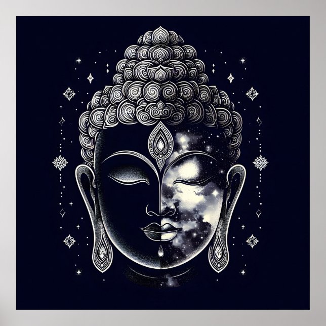 Kosmisk Buddha-meditation - Zen-nebulans upplysnin Poster (Framsidan)
