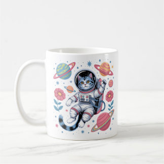 Kosmisk catstronaut i Neon Space Vaporwave Kaffemugg