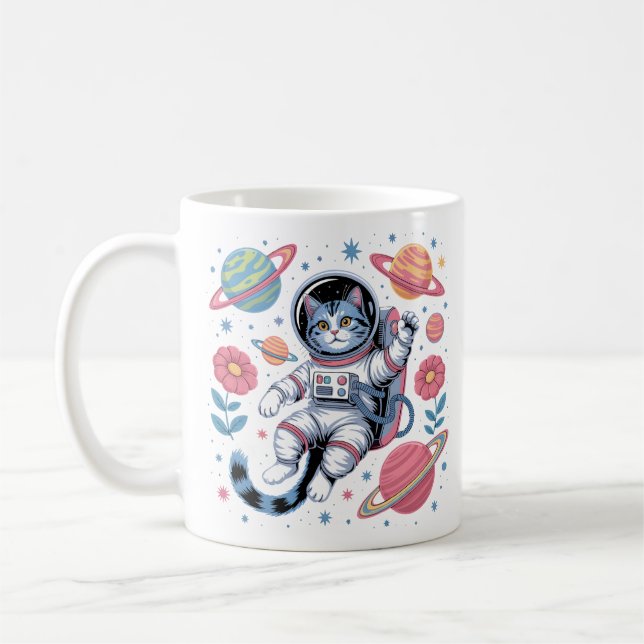 Kosmisk catstronaut i Neon Space Vaporwave Kaffemugg (Vänster)