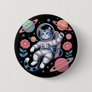 Kosmisk catstronaut i Neon Space Vaporwave Knapp