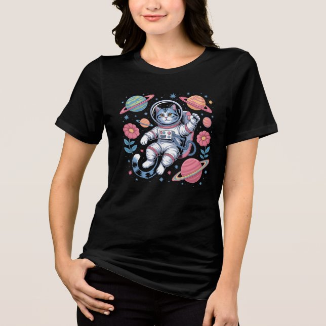 Kosmisk catstronaut i Neon Space Vaporwave T Shirt (Framsida)