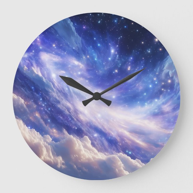 Kosmisk Dreamscape: Snurra Nebula & Starry Night Stor Klocka (Framsida)