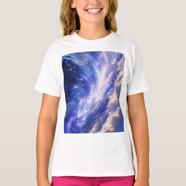 Kosmisk Dreamscape: Snurra Nebula & Starry Night T Shirt (Framsida)