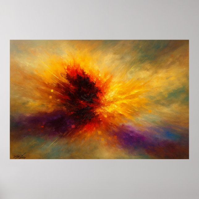 Kosmisk eldstorm Abstrakt explosion i levande färg Poster (Framsidan)