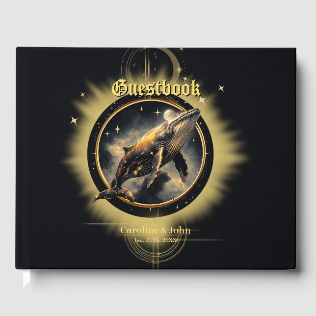 Kosmisk elegans, guldval, svart val gästböcker (Framsida)