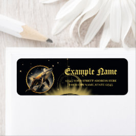 Kosmisk elegans, guldval, svart val returadress etikett